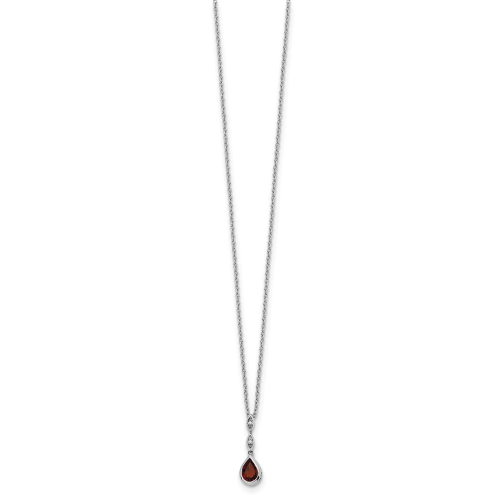 Sterling Silver Rhodium Plated White Ice .01 Ct. Diamond and Garnet w/2IN Ext. Necklace
