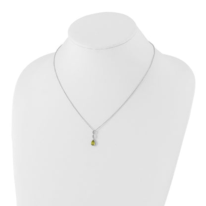 Sterling Silver Rhodium Plated White Ice .01 Ct. Diamond and Peridot w/2IN Ext. Necklace