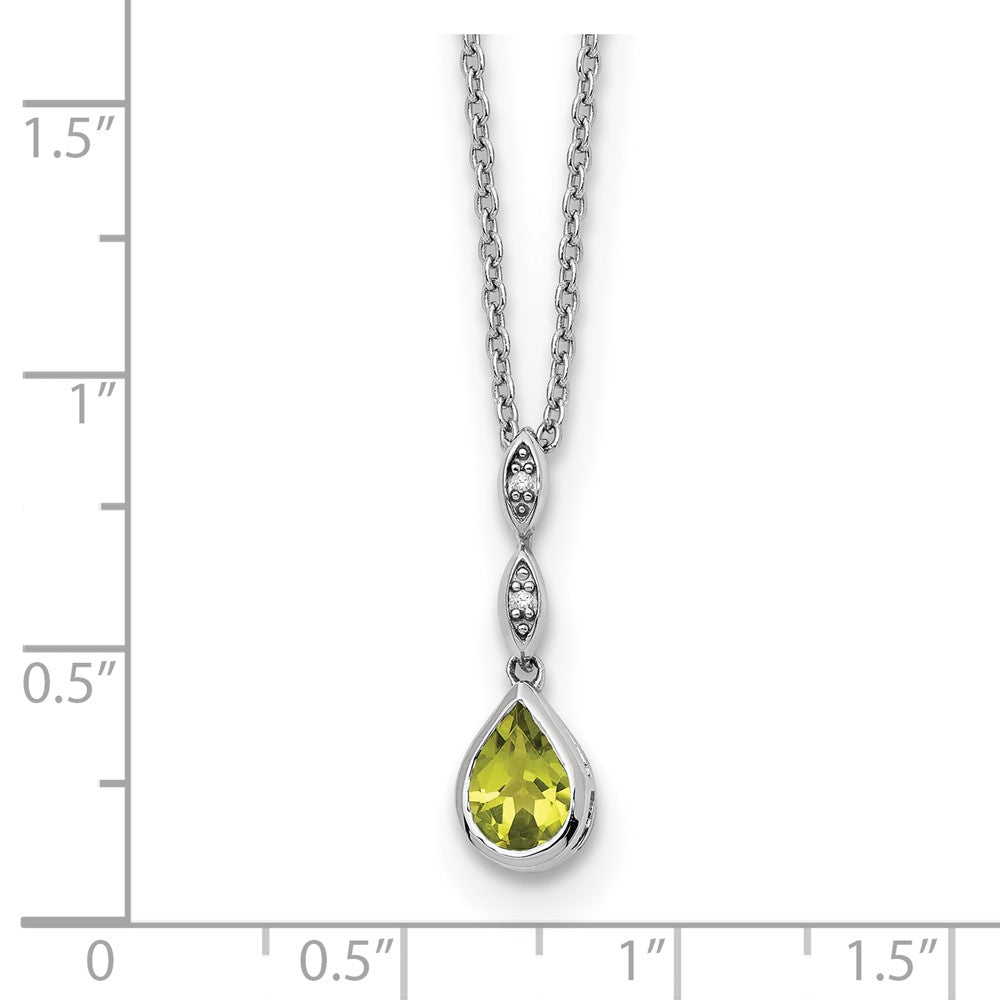 Sterling Silver Rhodium Plated White Ice .01 Ct. Diamond and Peridot w/2IN Ext. Necklace