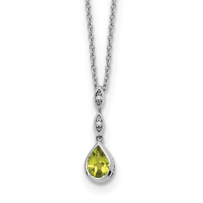 Sterling Silver Rhodium Plated White Ice .01 Ct. Diamond and Peridot w/2IN Ext. Necklace
