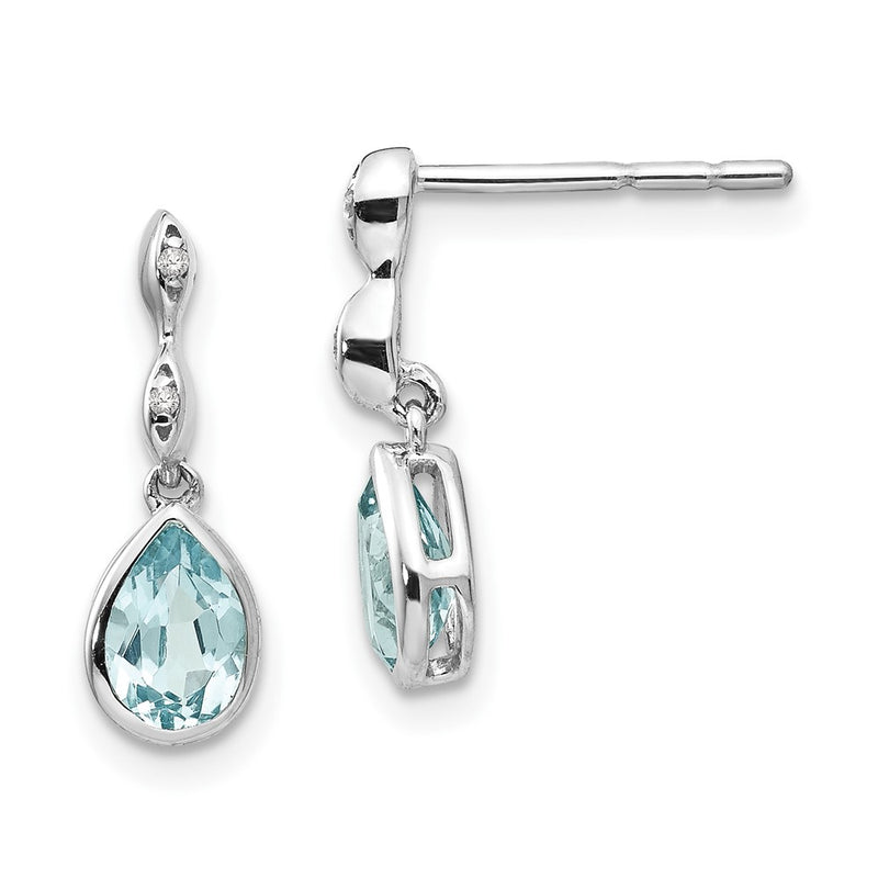 White Ice Sterling Silver Rhodium-plated Blue Topaz and Diamond Post Dangle Teardrop Earrings