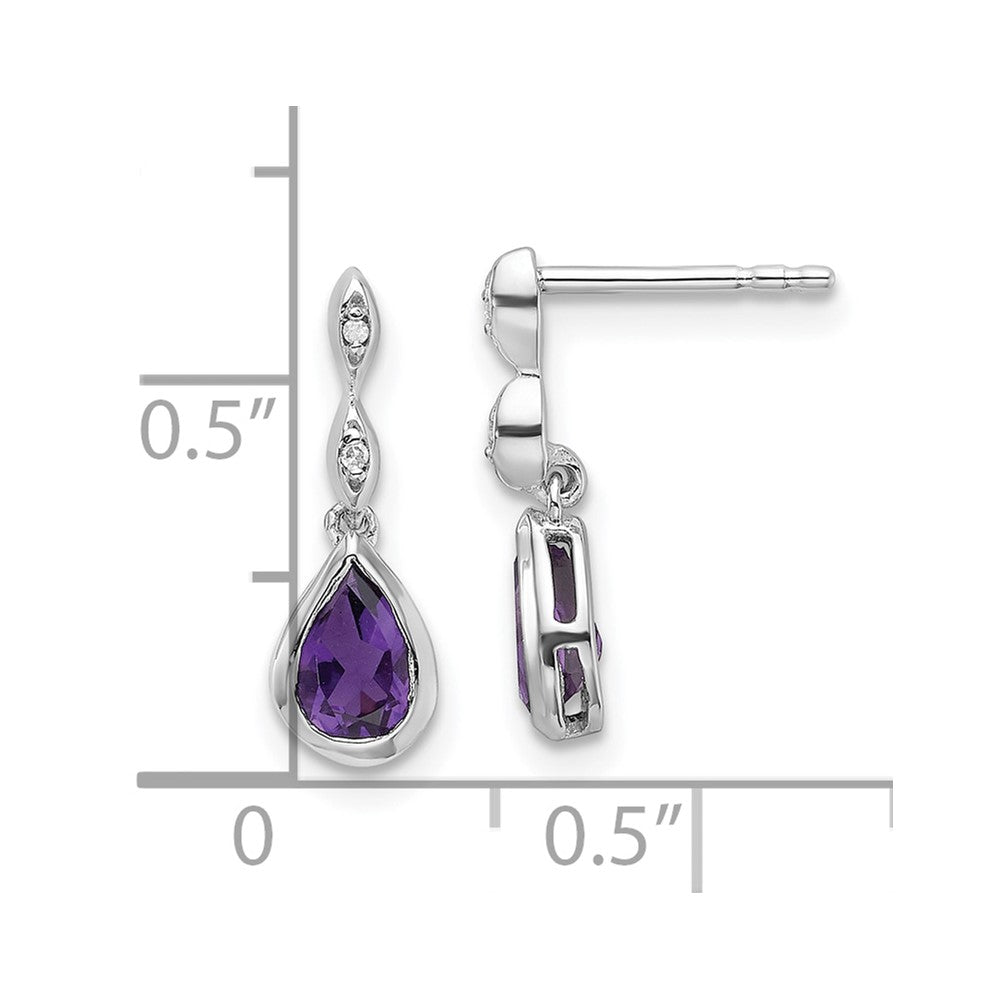 Sterling Silver Rhodium Plated White Ice .01 Ct. Diamond and Amethyst Post Earrings