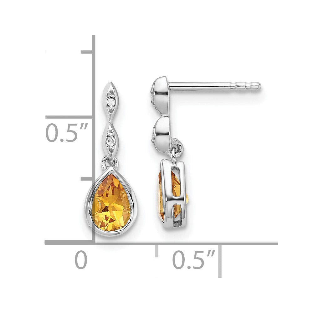 Sterling Silver Rhodium Plated White Ice .01 Ct. Diamond and Citrine Post Earrings