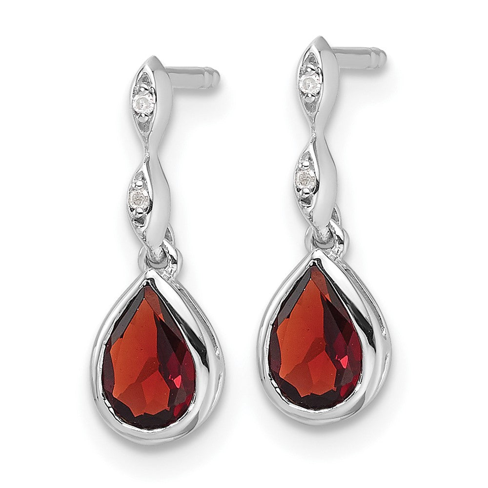 Sterling Silver Rhodium Plated White Ice .01 Ct. Diamond and Garnet Post Earrings