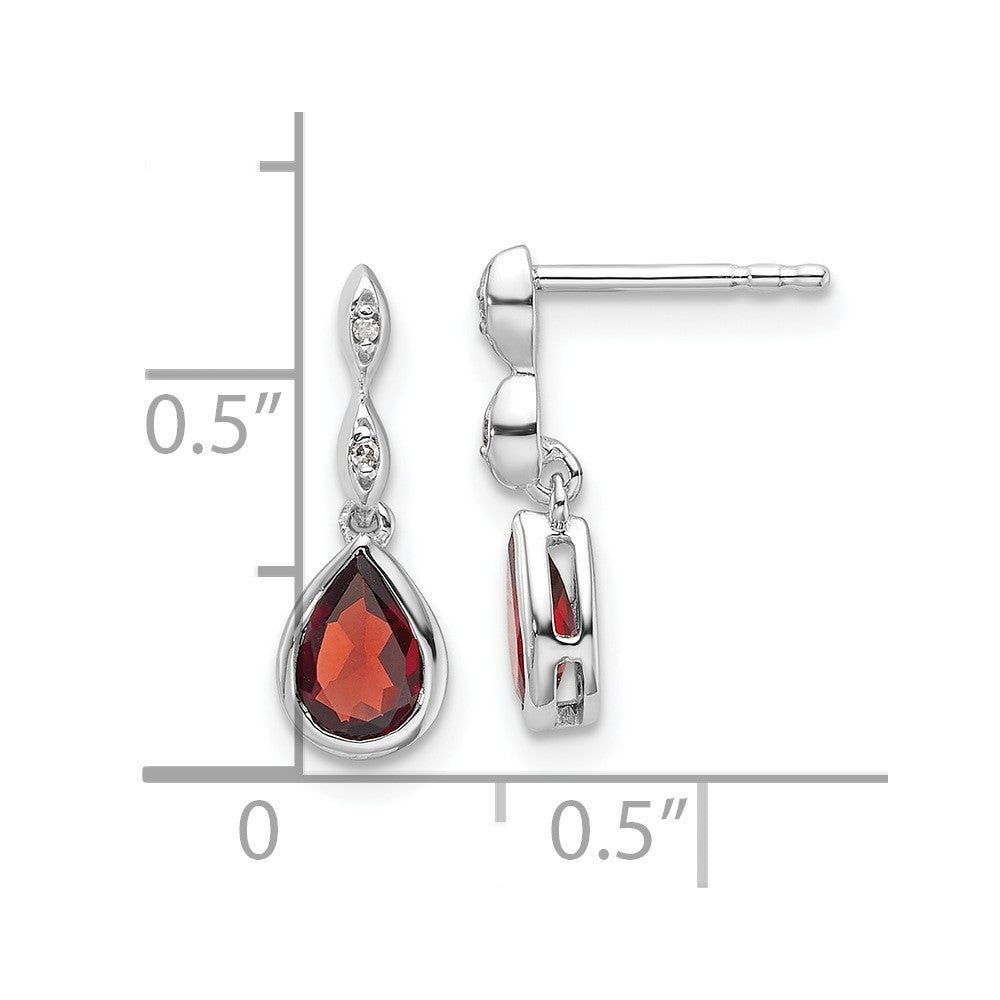 Sterling Silver Rhodium Plated White Ice .01 Ct. Diamond and Garnet Post Earrings