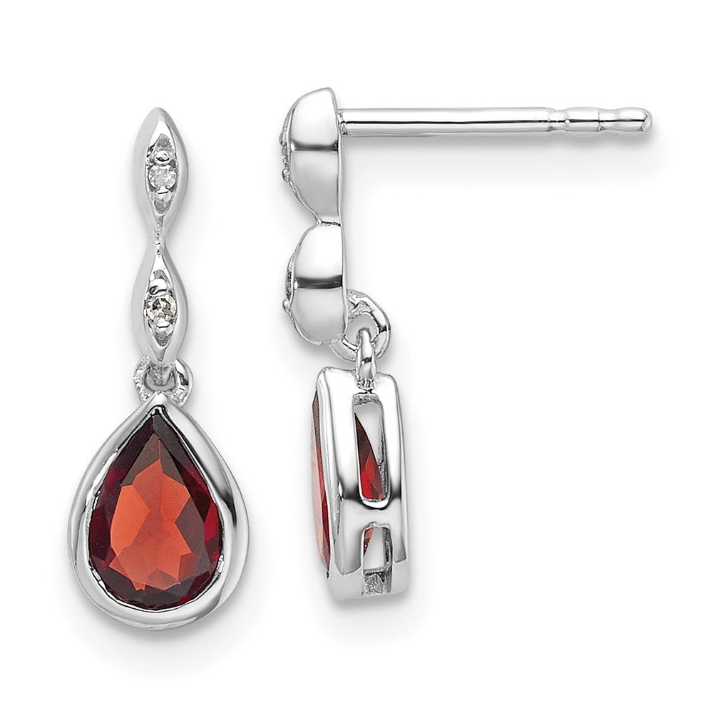 Sterling Silver Rhodium Plated White Ice .01 Ct. Diamond and Garnet Post Earrings
