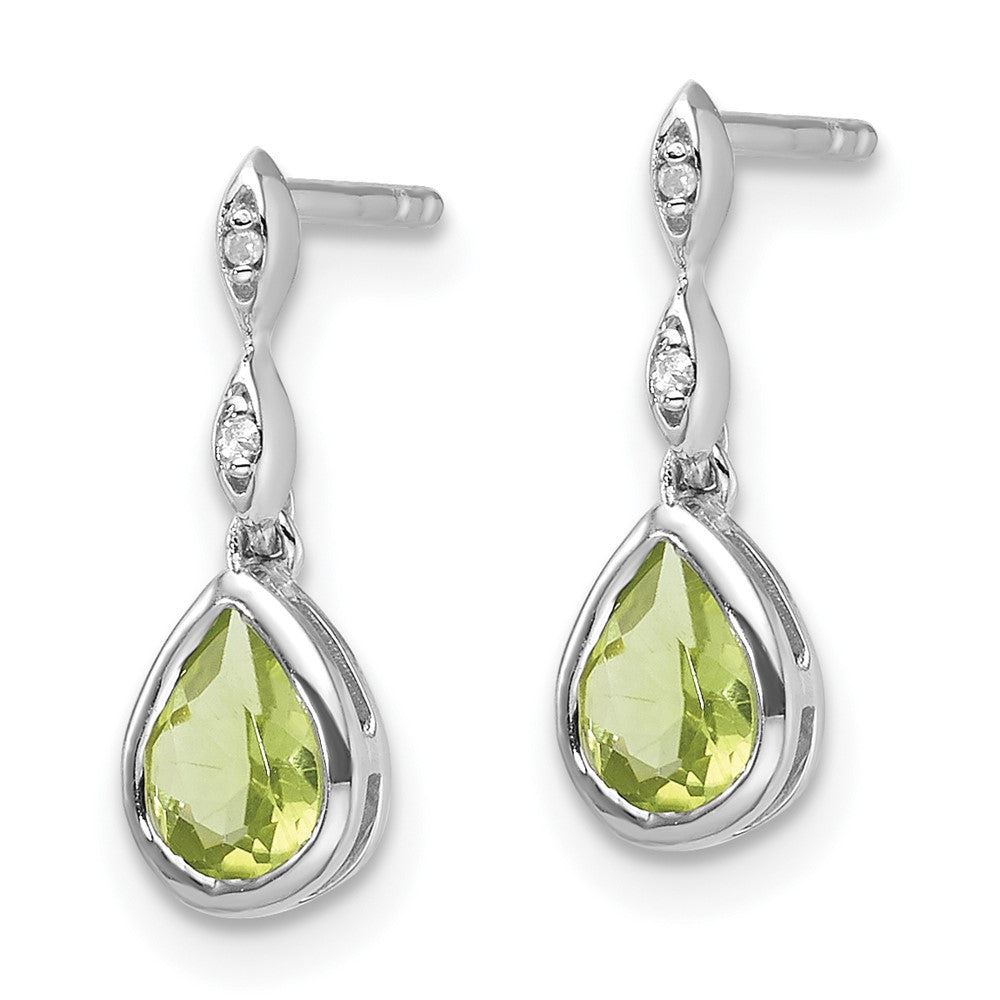 Sterling Silver Rhodium Plated White Ice .01 Ct. Diamond and Peridot Post Earrings