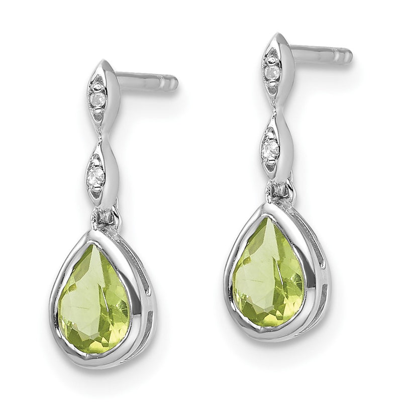 Sterling Silver Rhodium Plated White Ice .01 Ct. Diamond and Peridot Post Earrings