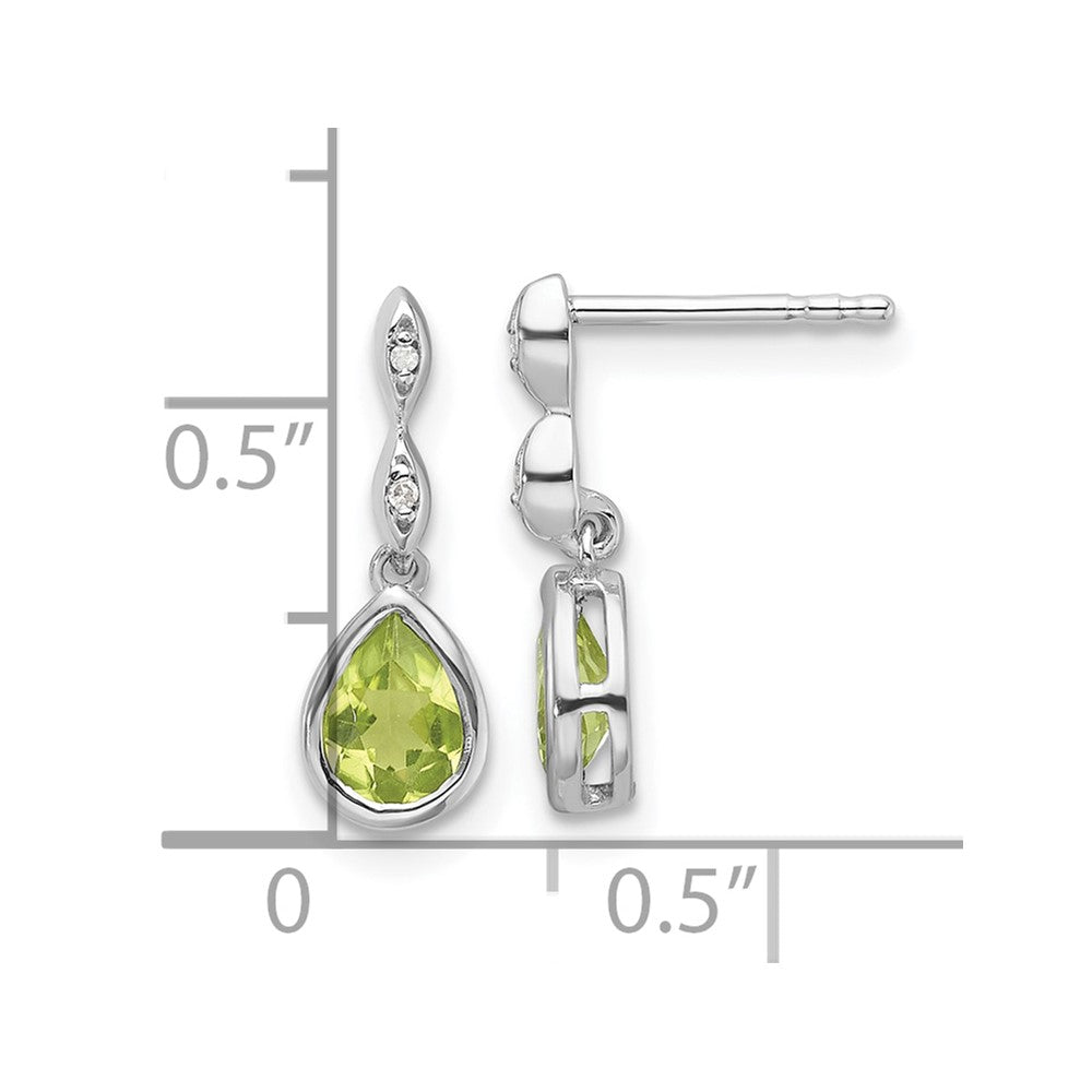 Sterling Silver Rhodium Plated White Ice .01 Ct. Diamond and Peridot Post Earrings
