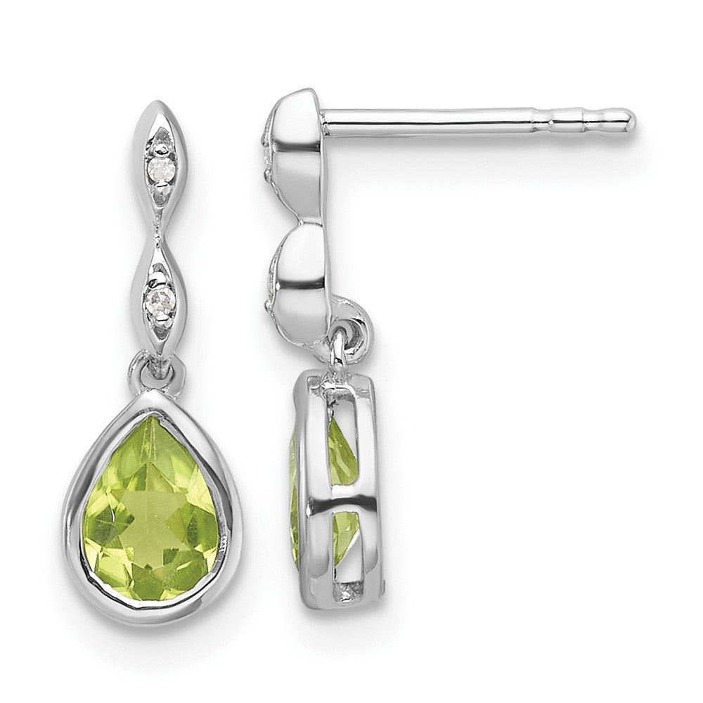 Sterling Silver Rhodium Plated White Ice .01 Ct. Diamond and Peridot Post Earrings