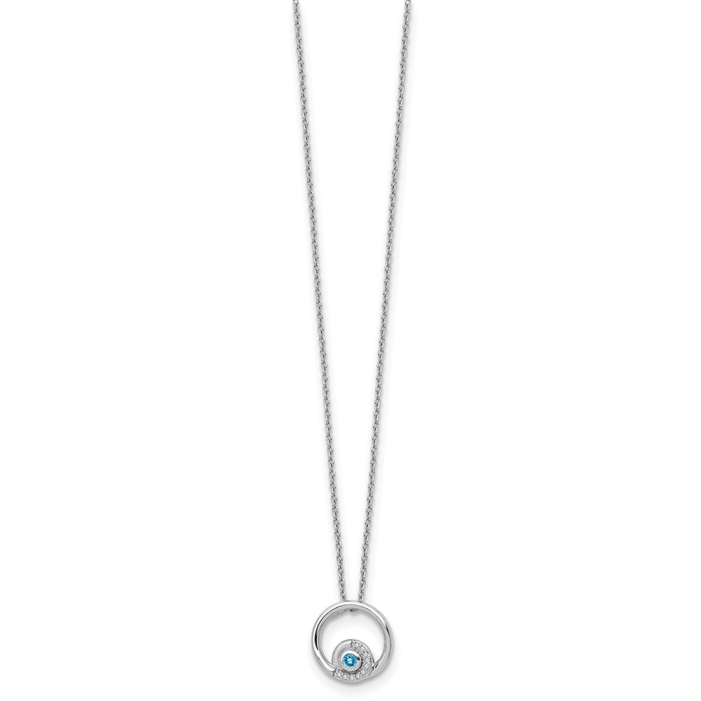Sterling Silver White Ice Rhodium-Plated 18 Inch Blue Topaz And Diamond Necklace With 2 Extender