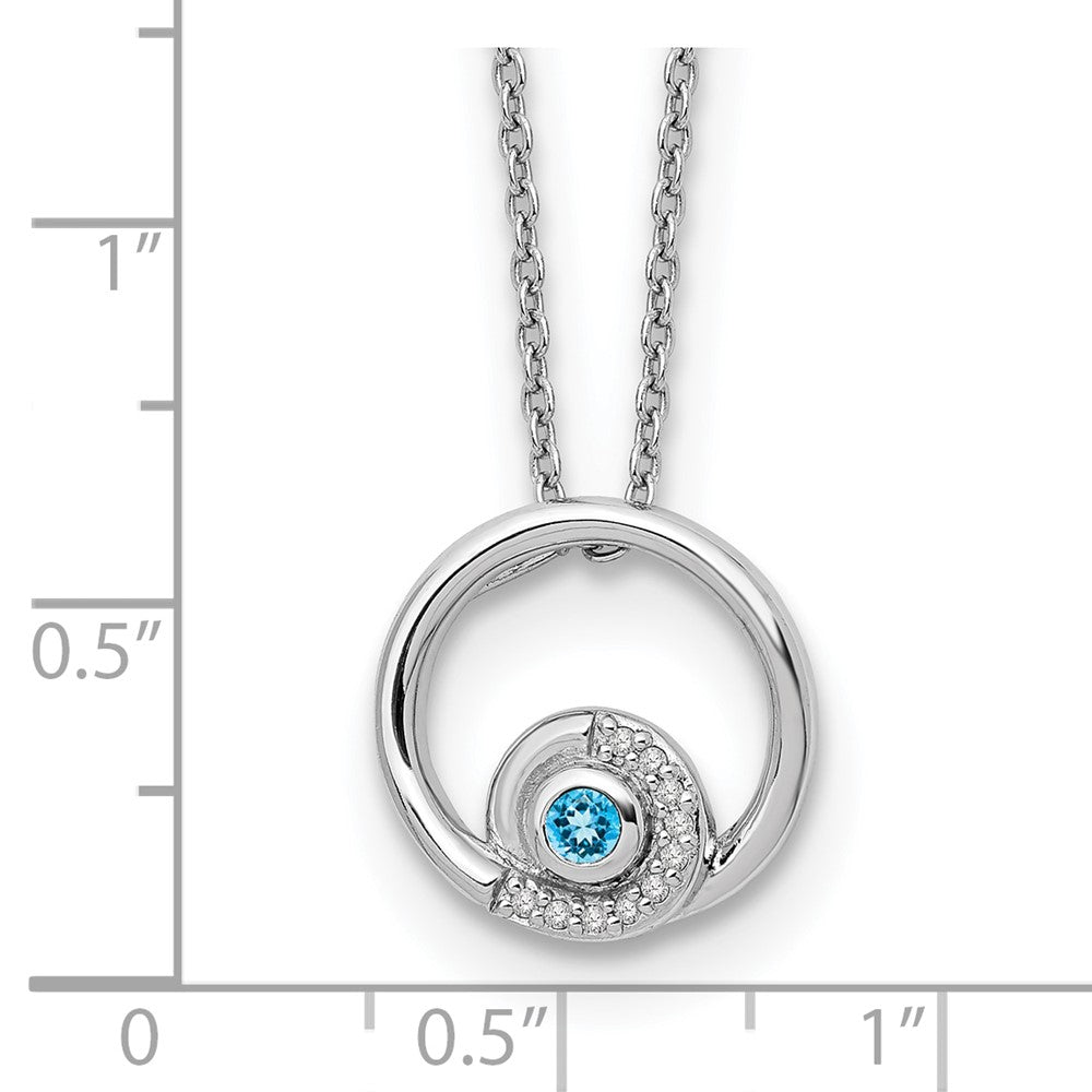Sterling Silver White Ice Rhodium-Plated 18 Inch Blue Topaz And Diamond Necklace With 2 Extender