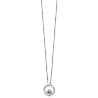 Sterling Silver Rhodium Plated White Ice .05ct. Dia. & Amethyst w/2IN Ext Neckla