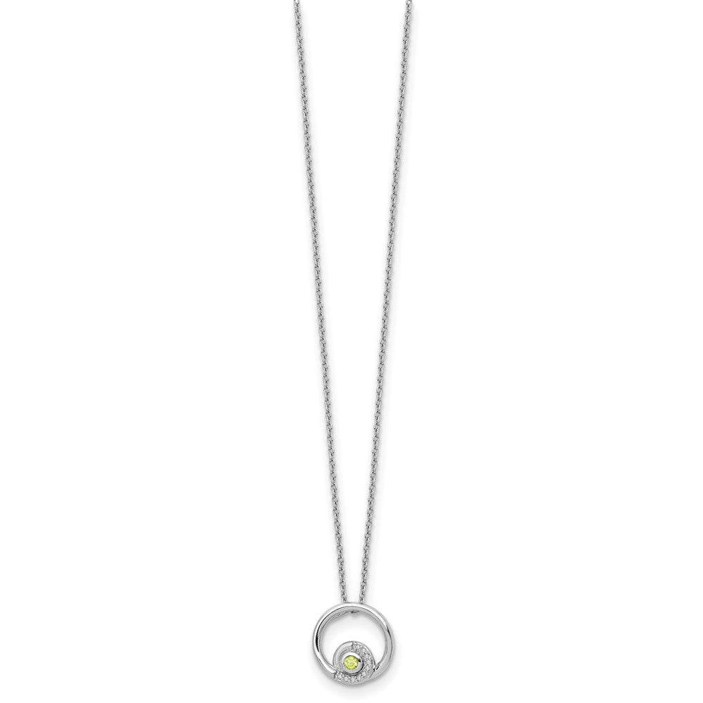 Sterling Silver Rhodium Plated White Ice .05ct. Diamond & Peridot w/2IN Ext Neck
