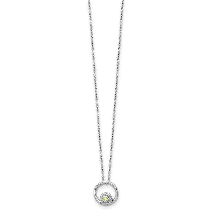 Sterling Silver Rhodium Plated White Ice .05ct. Diamond & Peridot w/2IN Ext Neck