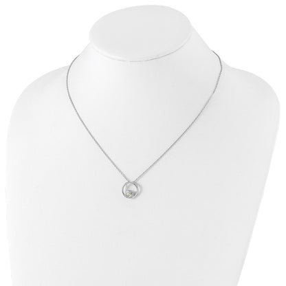 Sterling Silver Rhodium Plated White Ice .05ct. Diamond & Peridot w/2IN Ext Neck