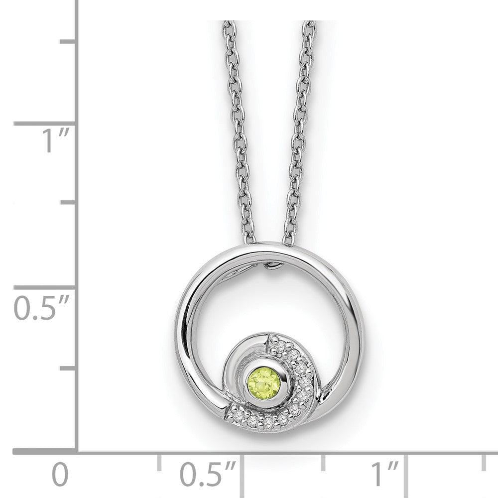 Sterling Silver Rhodium Plated White Ice .05ct. Diamond & Peridot w/2IN Ext Neck