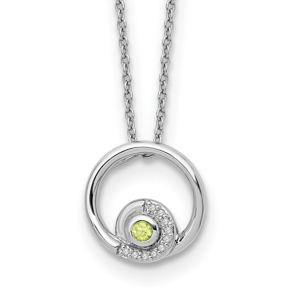 Sterling Silver Rhodium Plated White Ice .05ct. Diamond & Peridot w/2IN Ext Neck