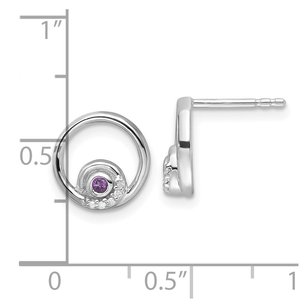 Sterling Silver Rhodium Plated White Ice .03ct. Dia. and Amethyst Post Earrings