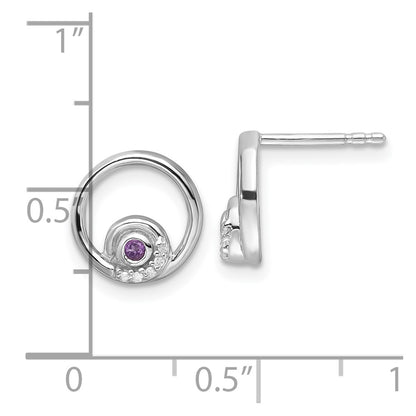 Sterling Silver Rhodium Plated White Ice .03ct. Dia. and Amethyst Post Earrings