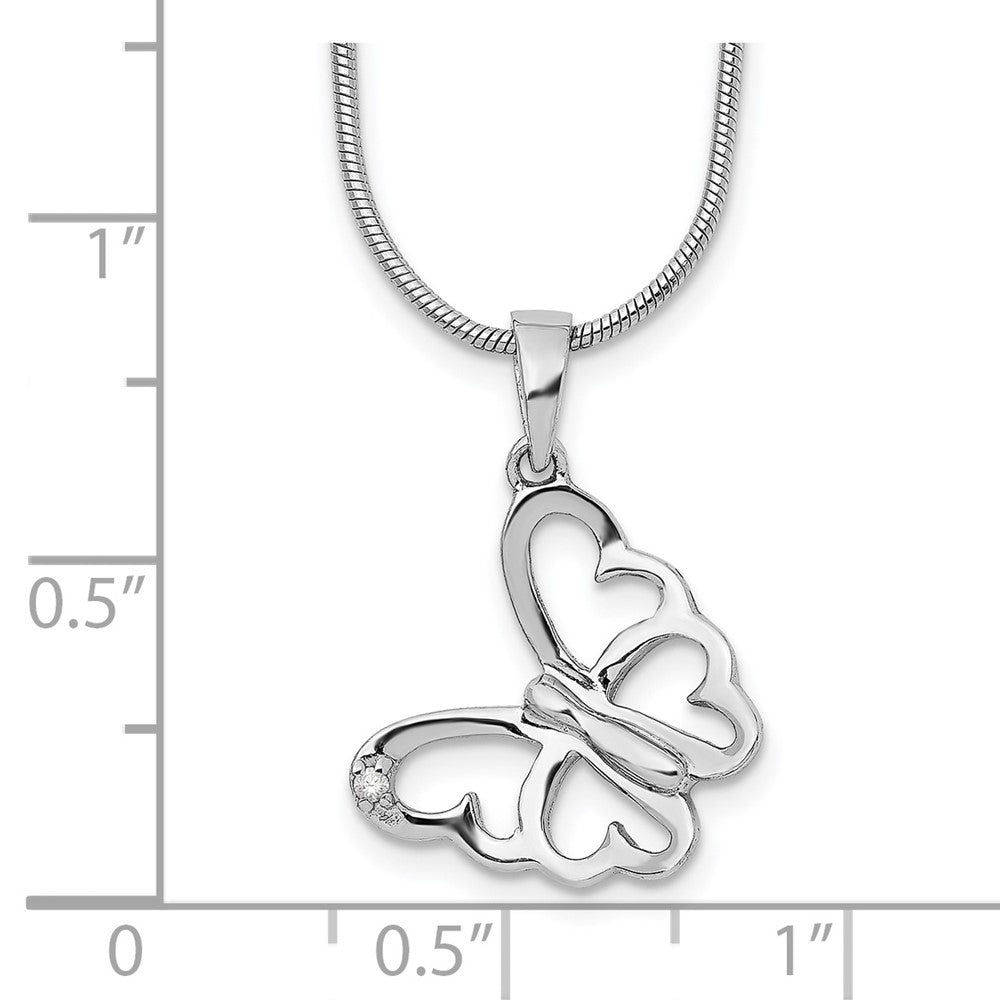 Sterling Silver White Ice Rhodium-Plated 18 Inch Diamond Butterfly Necklace With 2 Extender