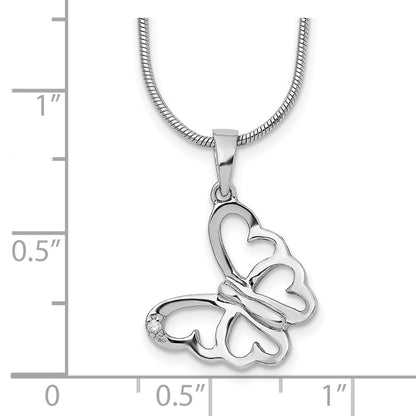 Sterling Silver White Ice Rhodium-Plated 18 Inch Diamond Butterfly Necklace With 2 Extender
