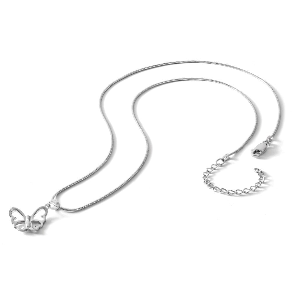Sterling Silver White Ice Rhodium-Plated 18 Inch Diamond Butterfly Necklace With 2 Extender