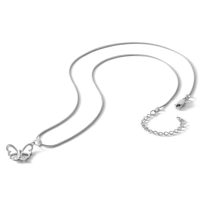 Sterling Silver White Ice Rhodium-Plated 18 Inch Diamond Butterfly Necklace With 2 Extender
