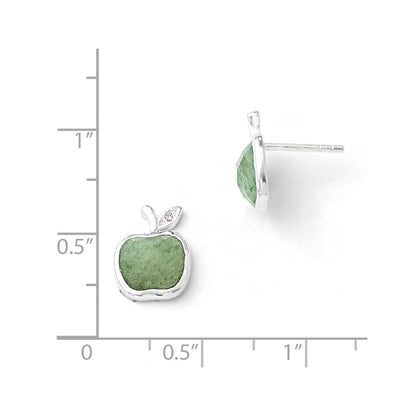 SS White Ice Green Aventurine and 1/2pt Diamond Post Earrings