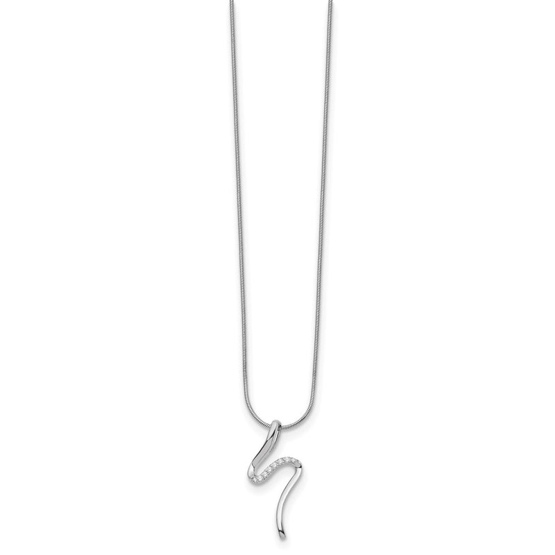 Sterling Silver White Ice Rhodium-Plated 18 Inch Diamond S Shaped Necklace With 2 Extender