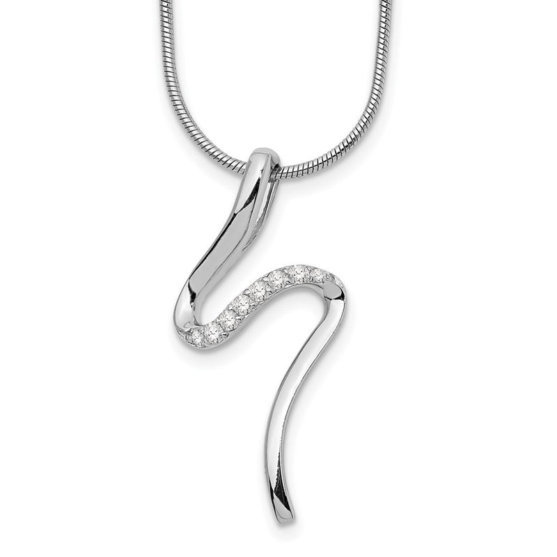 Sterling Silver White Ice Rhodium-Plated 18 Inch Diamond S Shaped Necklace With 2 Extender