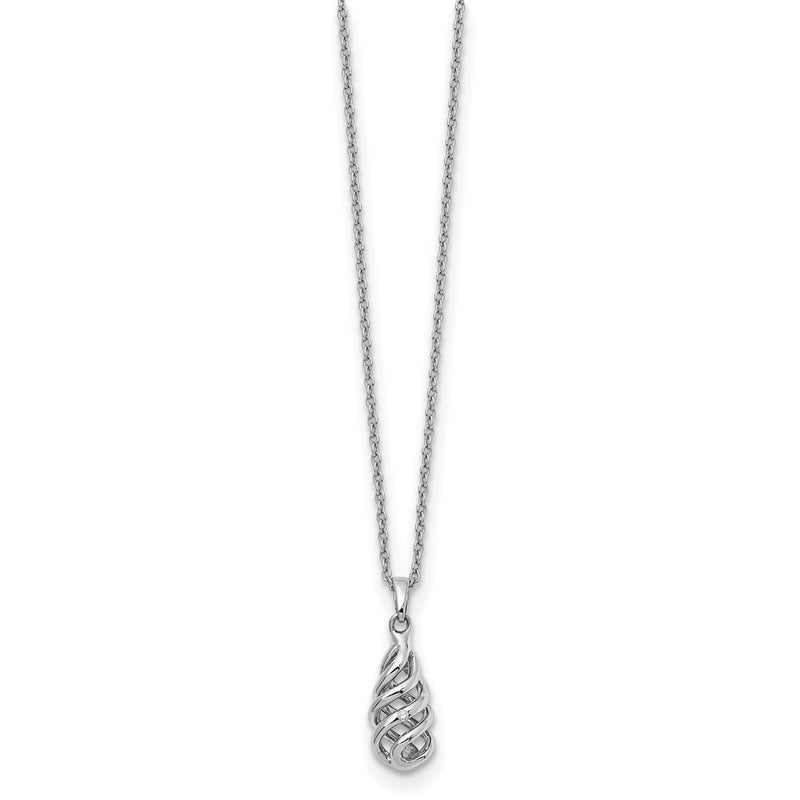 Sterling Silver White Ice Rhodium-Plated 18 Inch Diamond Spiral Pendant Necklace With 2 Extender