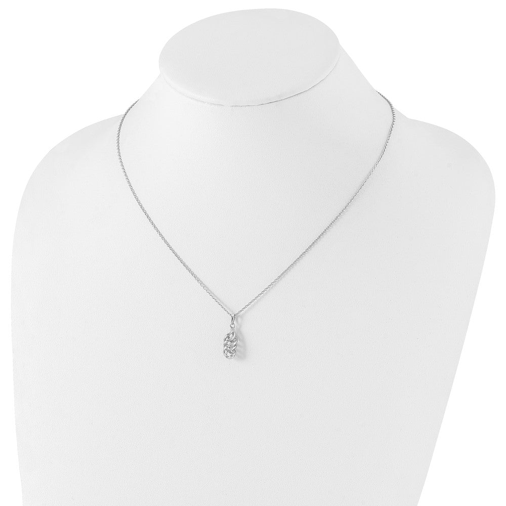 Sterling Silver White Ice Rhodium-Plated 18 Inch Diamond Spiral Pendant Necklace With 2 Extender