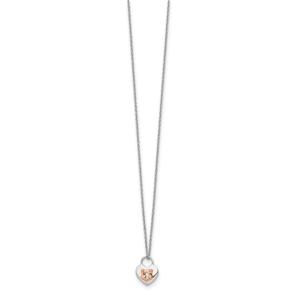 Sterling Silver White Ice Rhodium-Plated Rose-Tone 18 Inch Diamond Heart Necklace With 2 Extender