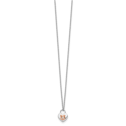 Sterling Silver White Ice Rhodium-Plated Rose-Tone 18 Inch Diamond Heart Necklace With 2 Extender