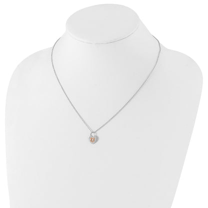 Sterling Silver White Ice Rhodium-Plated Rose-Tone 18 Inch Diamond Heart Necklace With 2 Extender