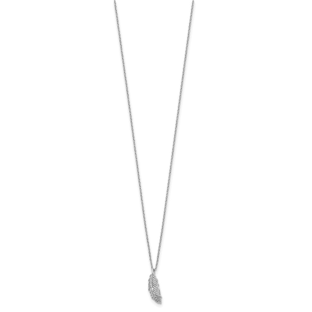 Sterling Silver White Ice Rhodium-Plated 18 Inch Diamond Feather Necklace With 2 Extender