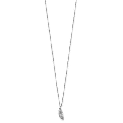 Sterling Silver White Ice Rhodium-Plated 18 Inch Diamond Feather Necklace With 2 Extender