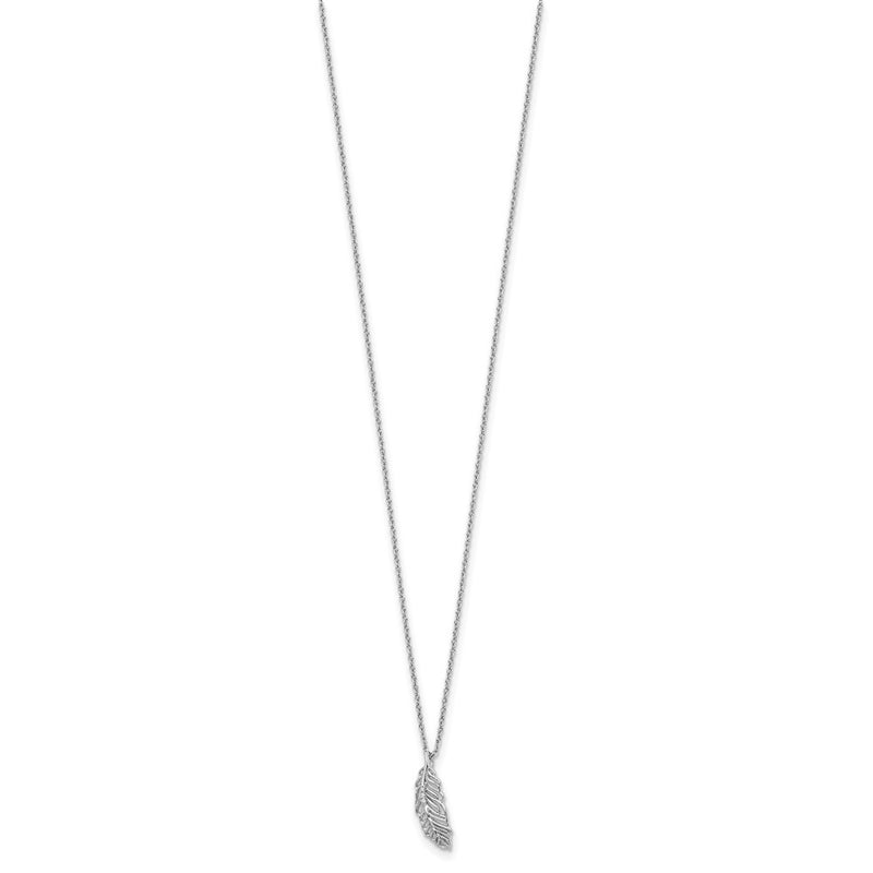 Sterling Silver White Ice Rhodium-Plated 18 Inch Diamond Feather Necklace With 2 Extender