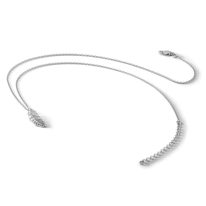Sterling Silver White Ice Rhodium-Plated 18 Inch Diamond Feather Necklace With 2 Extender