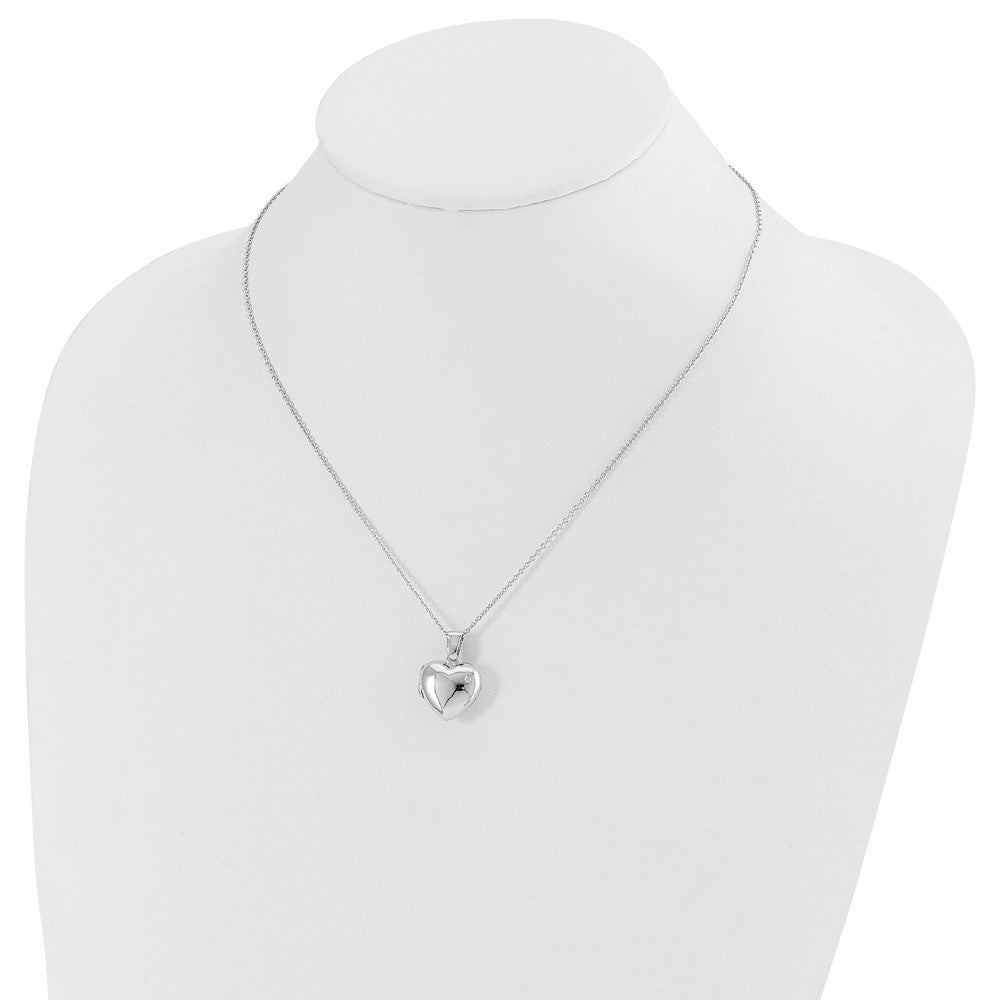 Sterling Silver White Ice Rhodium-Plated 18 Inch Diamond Heart Locket Necklace With 2 Extender