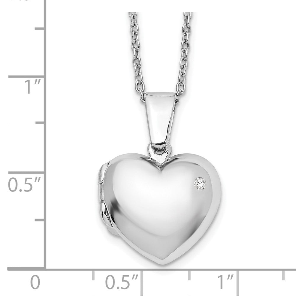 Sterling Silver White Ice Rhodium-Plated 18 Inch Diamond Heart Locket Necklace With 2 Extender