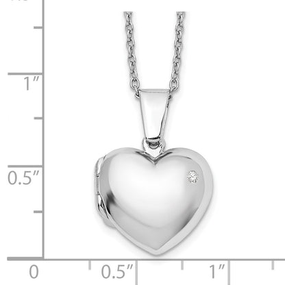 Sterling Silver White Ice Rhodium-Plated 18 Inch Diamond Heart Locket Necklace With 2 Extender