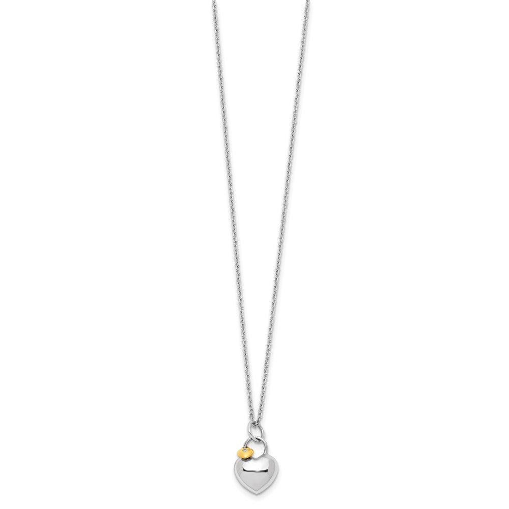 Sterling Silver White Ice Rhodium-Plated Gold-Tone 18 Inch Diamond Double Heart Necklace With 2 Extender