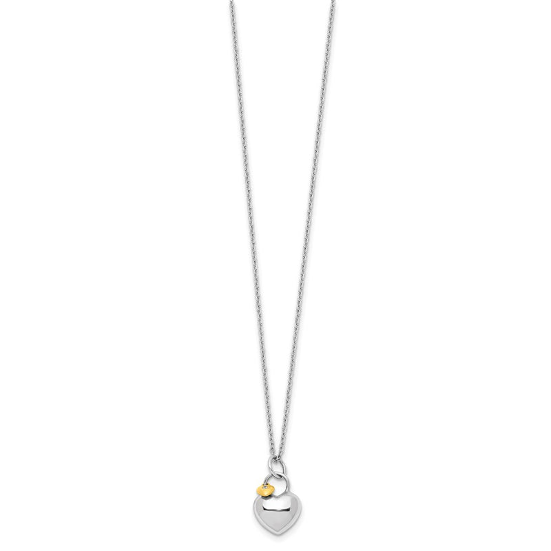 Sterling Silver White Ice Rhodium-Plated Gold-Tone 18 Inch Diamond Double Heart Necklace With 2 Extender