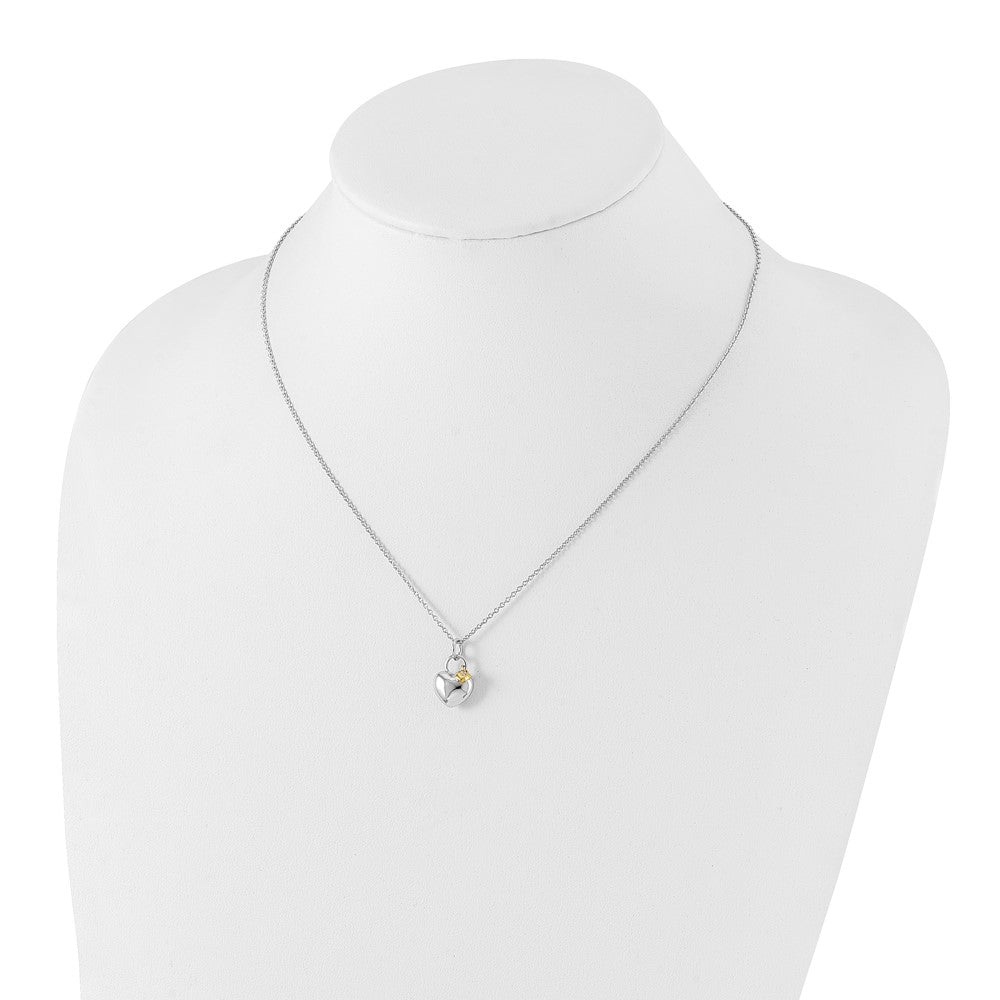 Sterling Silver White Ice Rhodium-Plated Gold-Tone 18 Inch Diamond Double Heart Necklace With 2 Extender