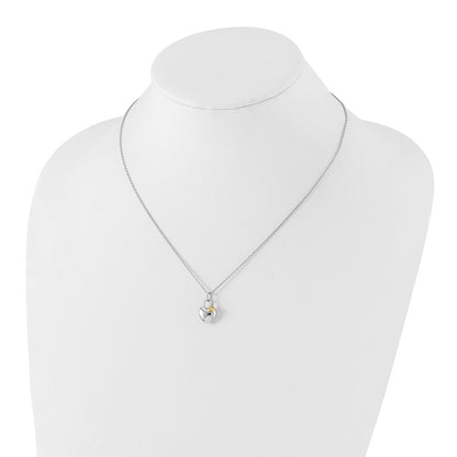 Sterling Silver White Ice Rhodium-Plated Gold-Tone 18 Inch Diamond Double Heart Necklace With 2 Extender