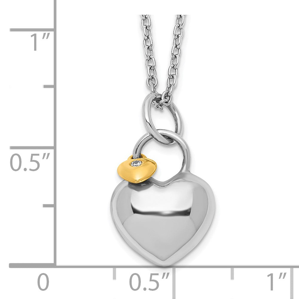 Sterling Silver White Ice Rhodium-Plated Gold-Tone 18 Inch Diamond Double Heart Necklace With 2 Extender