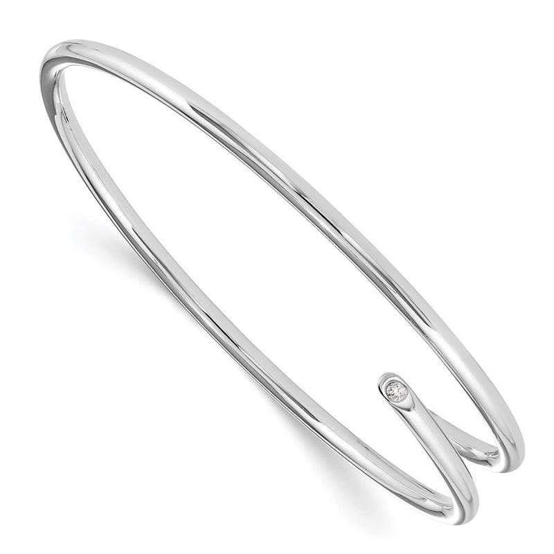 Sterling Silver White Ice Rhodium-Plated Diamond Bangle