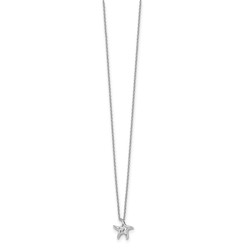 Sterling Silver White Ice Rhodium-Plated 18 Inch Diamond Starfish Slide Pendant Necklace With 2 Extender